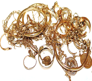 Photo of items of gold jewelry.